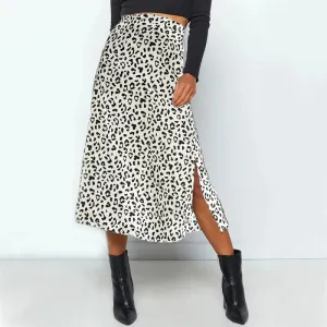 Summer women vintage elegant beach midi boho skirt 2021 Women Leopard print split sexy zip skirts womens Casual skirts female