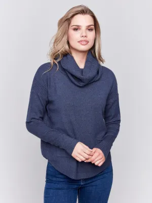 Sweater with Removable Scarf - Denim