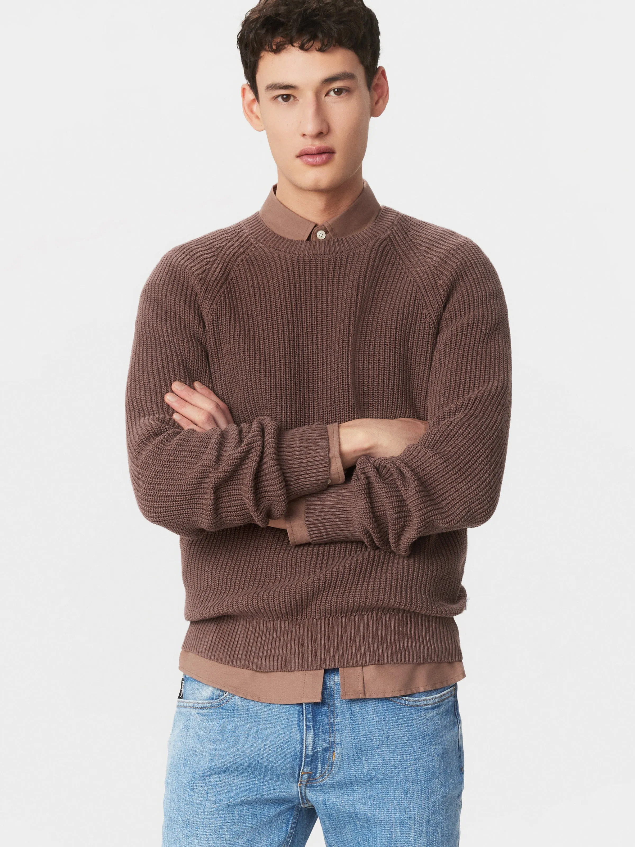 The Ribbed Crewneck Sweater in Dark Clay