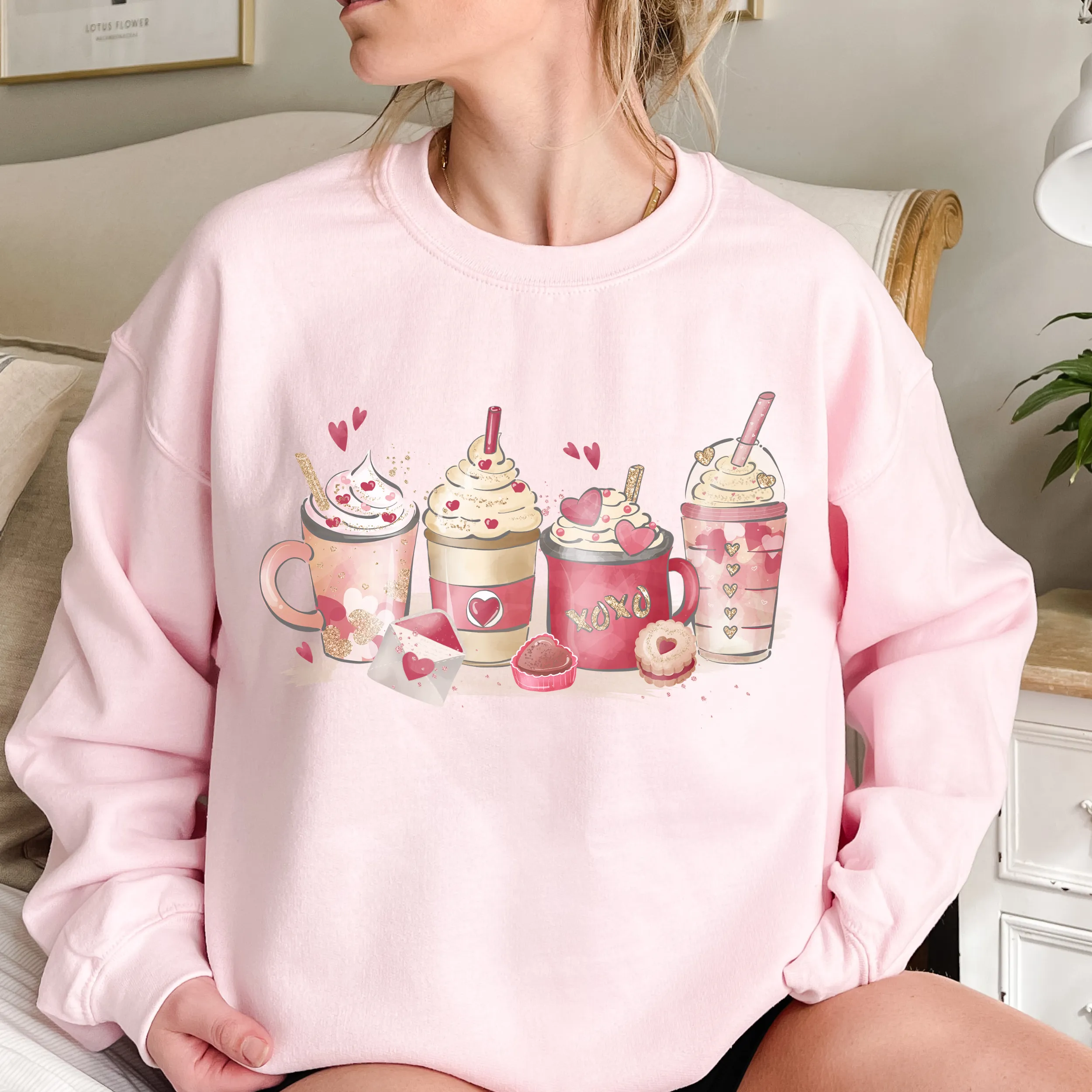 Valentine's Day  Unisex-Size Winter Crewneck Sweatshirt Winter Pullover Winter Hand Drawn Winter Coffees and Lattes