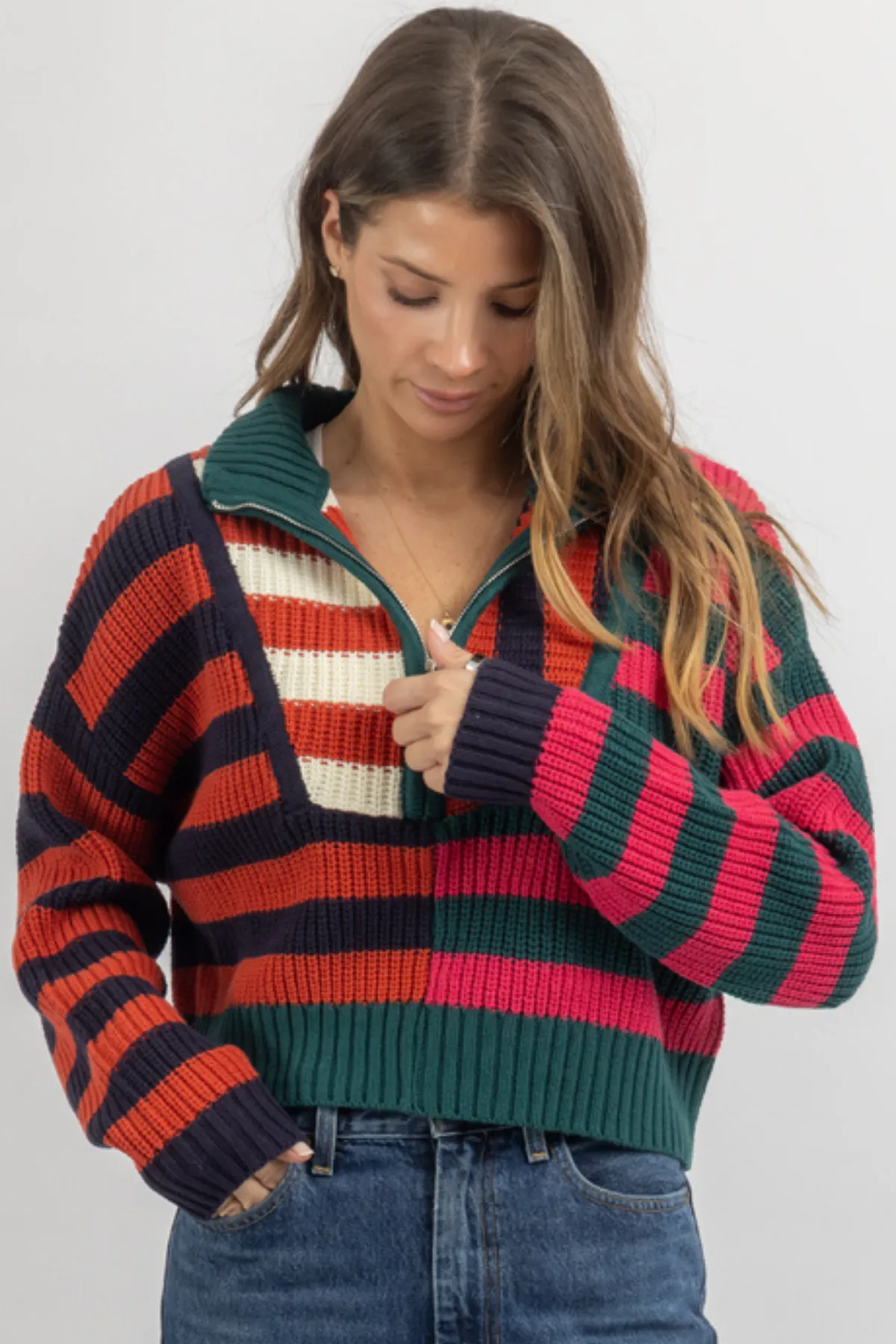 VENICE MULTISTRIPE ZIP SWEATER