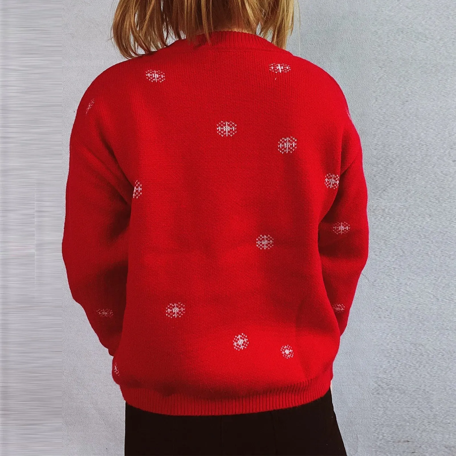 Wenkouban-Christmas Thanksgiving outfits_Thickened Color Blocked Hoodie Snowflake Loose Round Neck Christmas Sweater