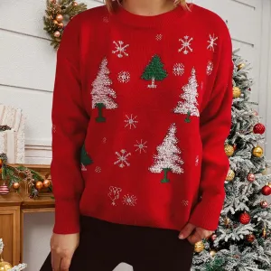 Wenkouban-Christmas Thanksgiving outfits_Thickened Color Blocked Hoodie Snowflake Loose Round Neck Christmas Sweater