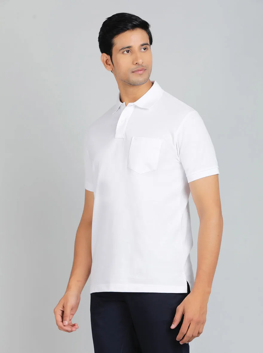 White Solid Regular Fit Polo T-Shirt | Greenfibre