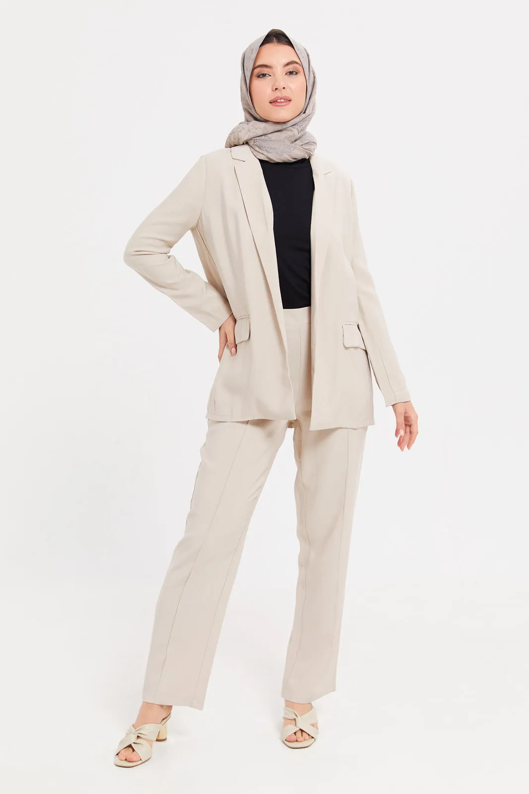 Women Beige Relaxed Fit Blazer