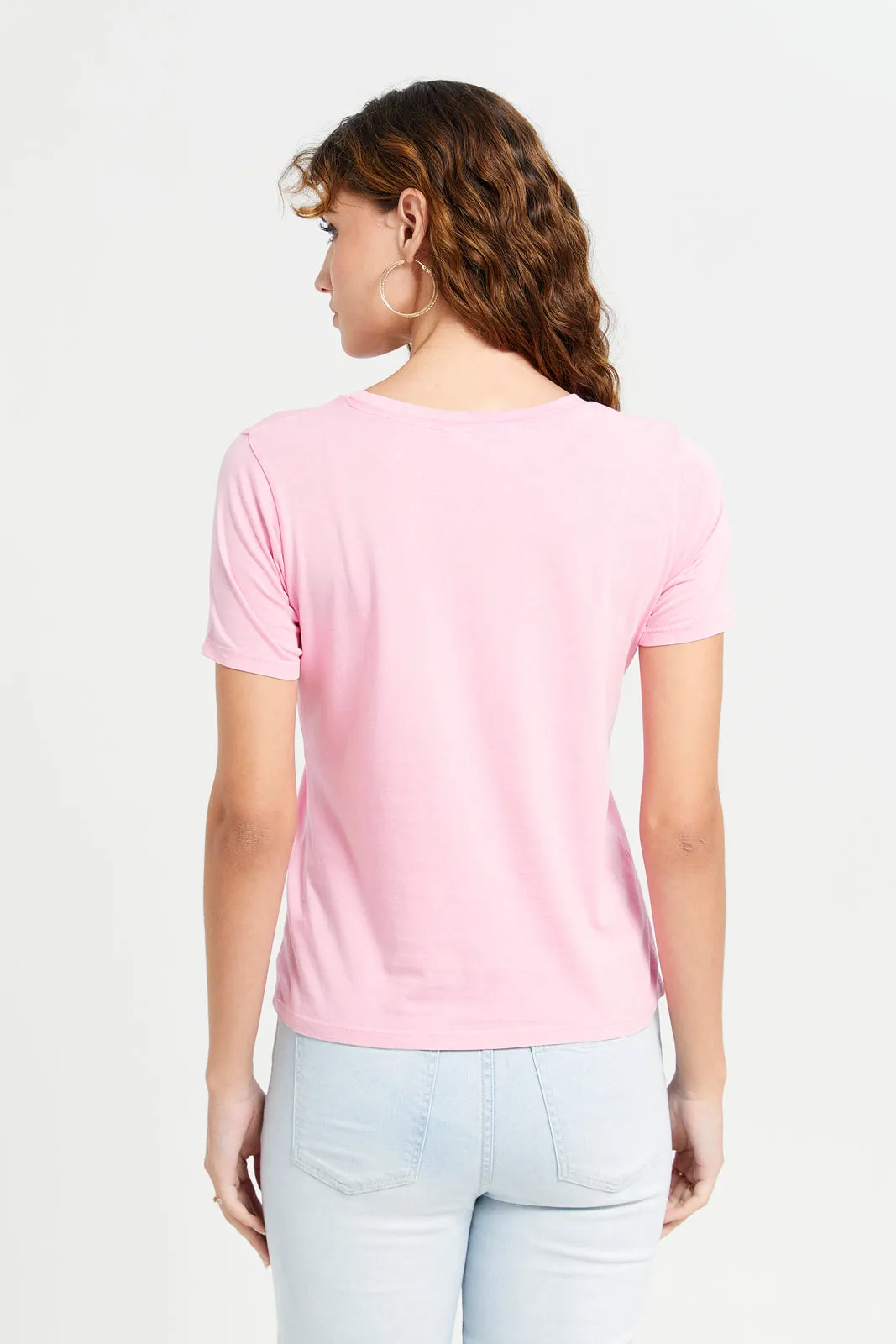 Women Pink Overdyed Printed T-Shirt