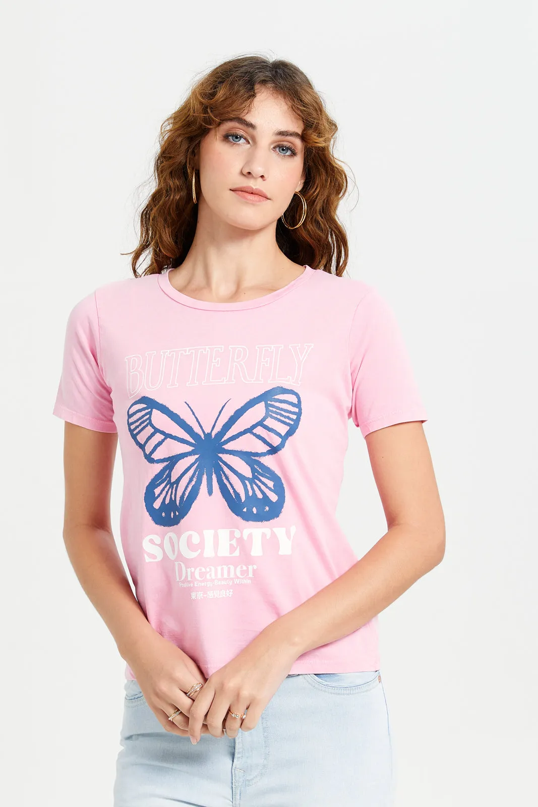 Women Pink Overdyed Printed T-Shirt