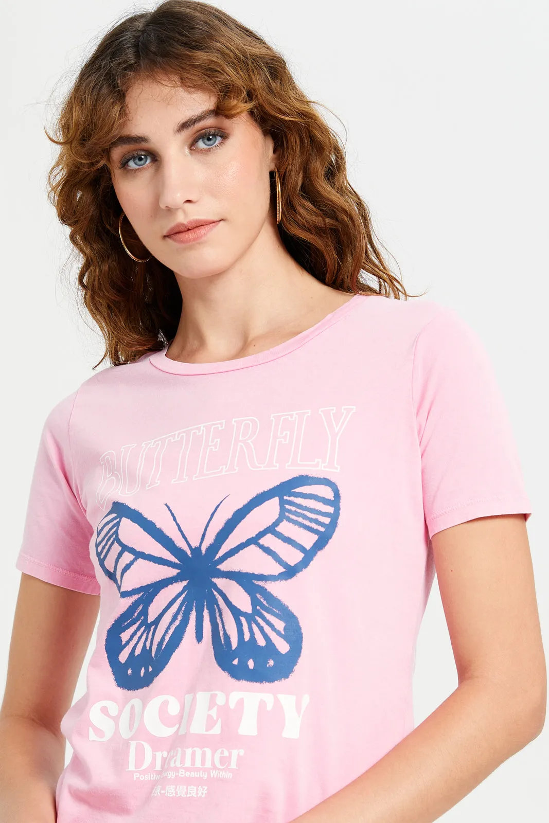 Women Pink Overdyed Printed T-Shirt