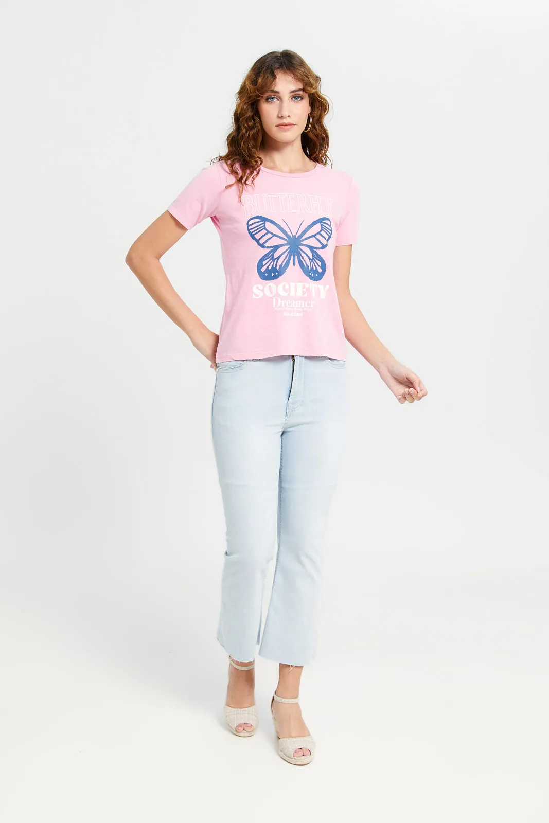 Women Pink Overdyed Printed T-Shirt