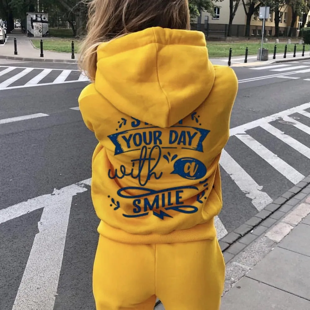 Women START YOUR DAY WITH A SMILE Graphic Hoodies