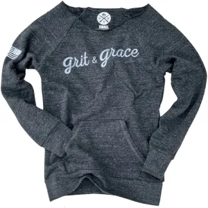 Women's Grit & Grace Ultra-Soft Off-the-Shoulder Sweatshirt (Charcoal)