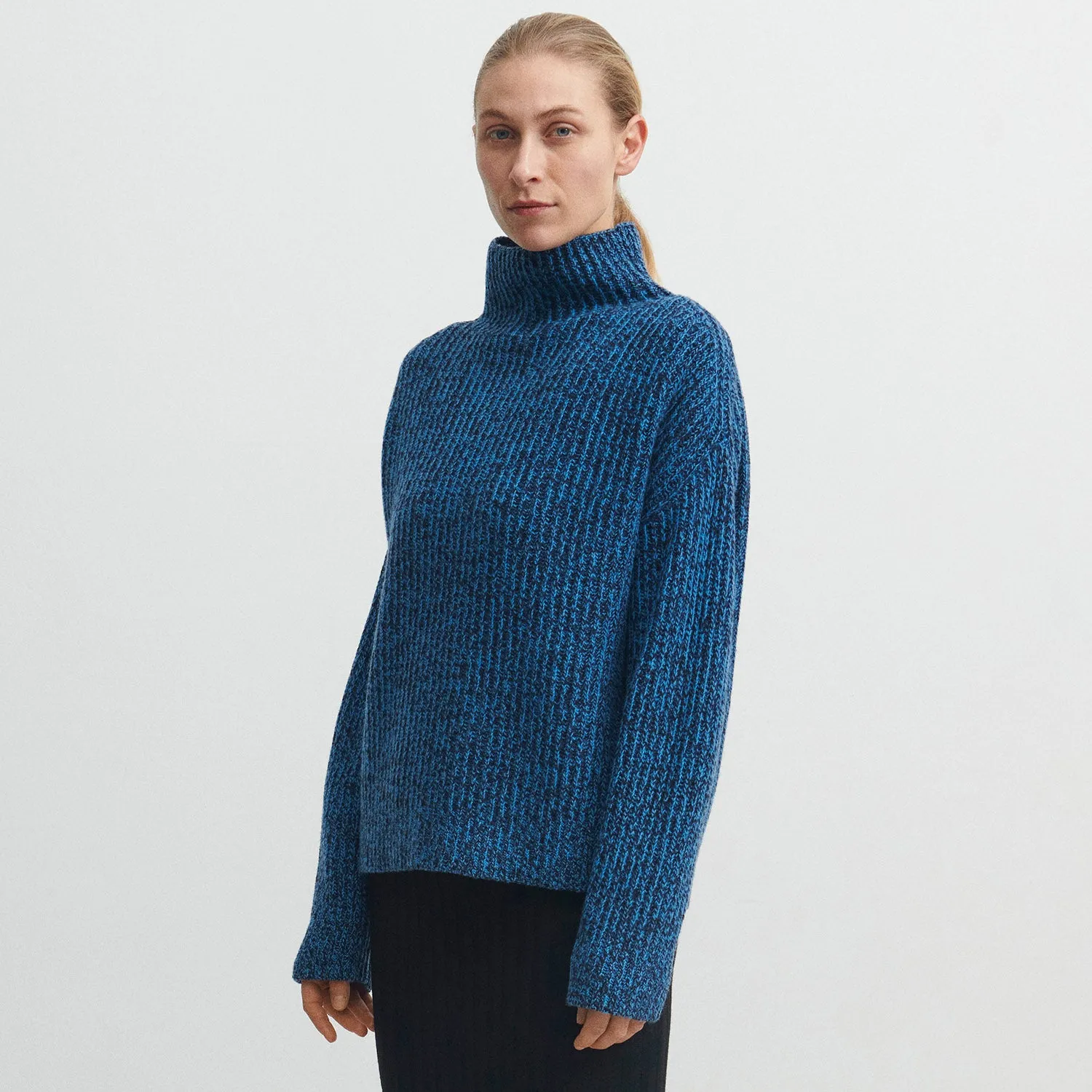 Womens Lambswool Rib Sweater - Dark Navy/Deep Sky