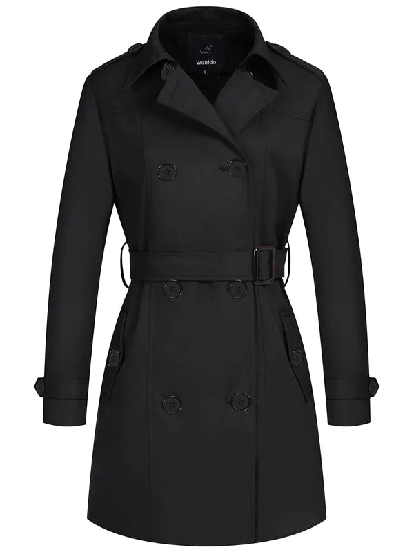 Women's Waterproof Double-Breasted Trench Coat with Belt