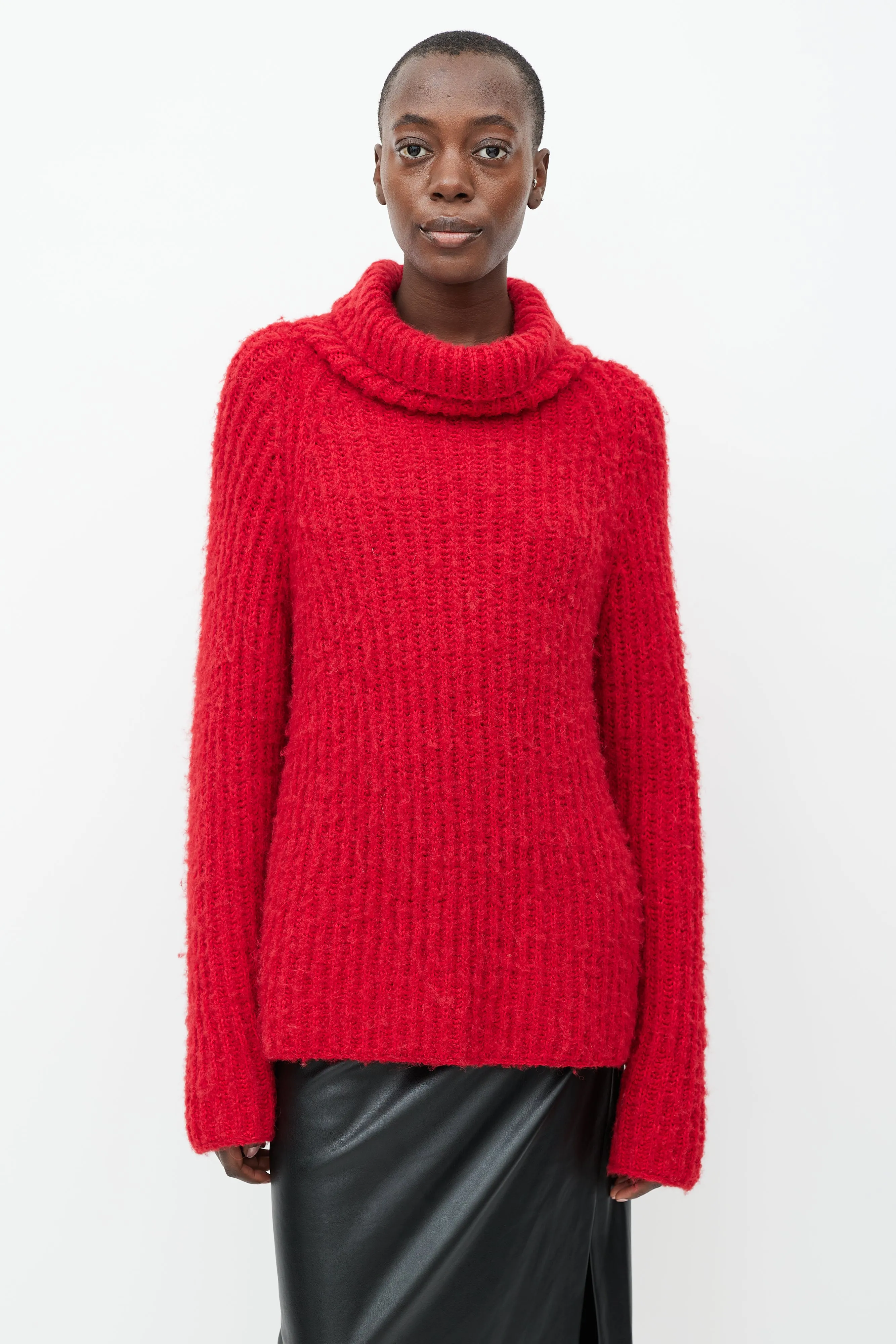 X Augden Red Thick Knit Turtleneck Sweater