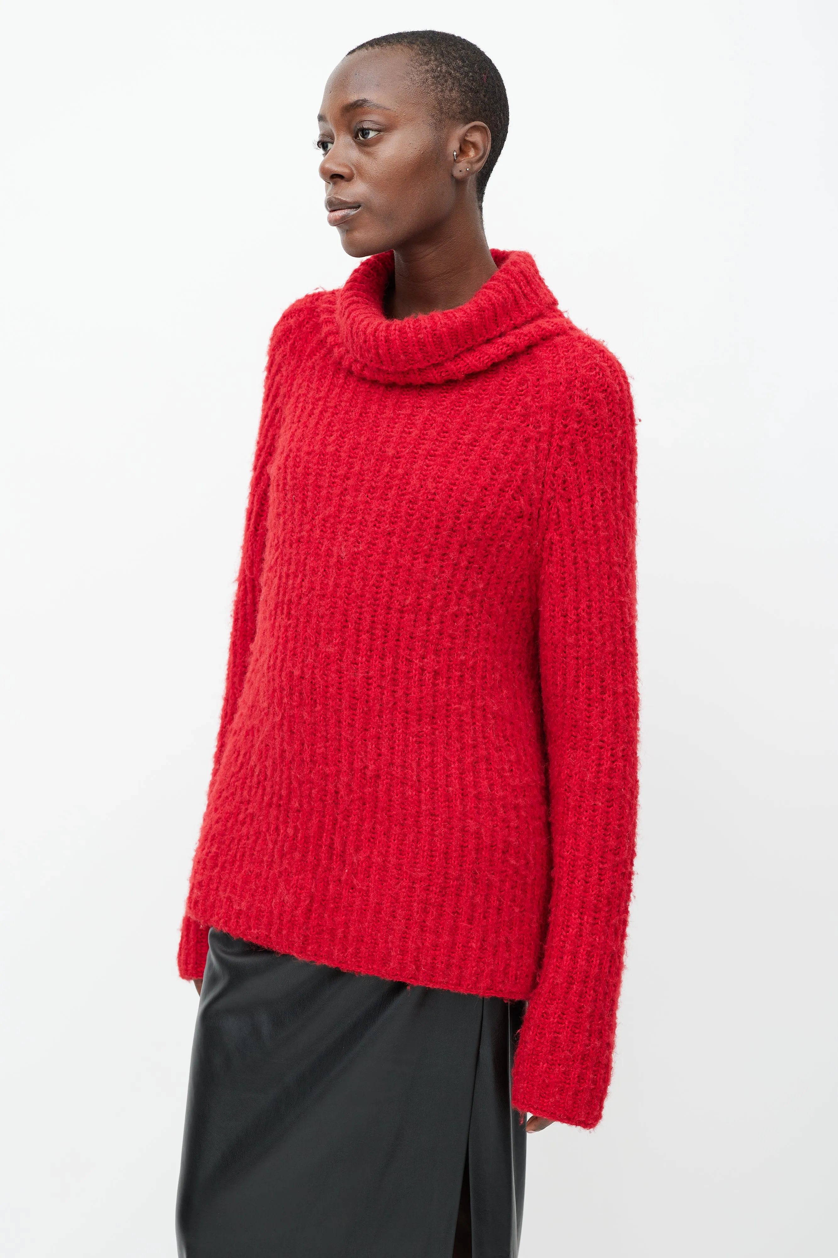 X Augden Red Thick Knit Turtleneck Sweater