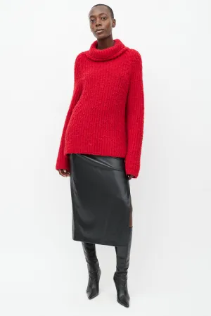 X Augden Red Thick Knit Turtleneck Sweater