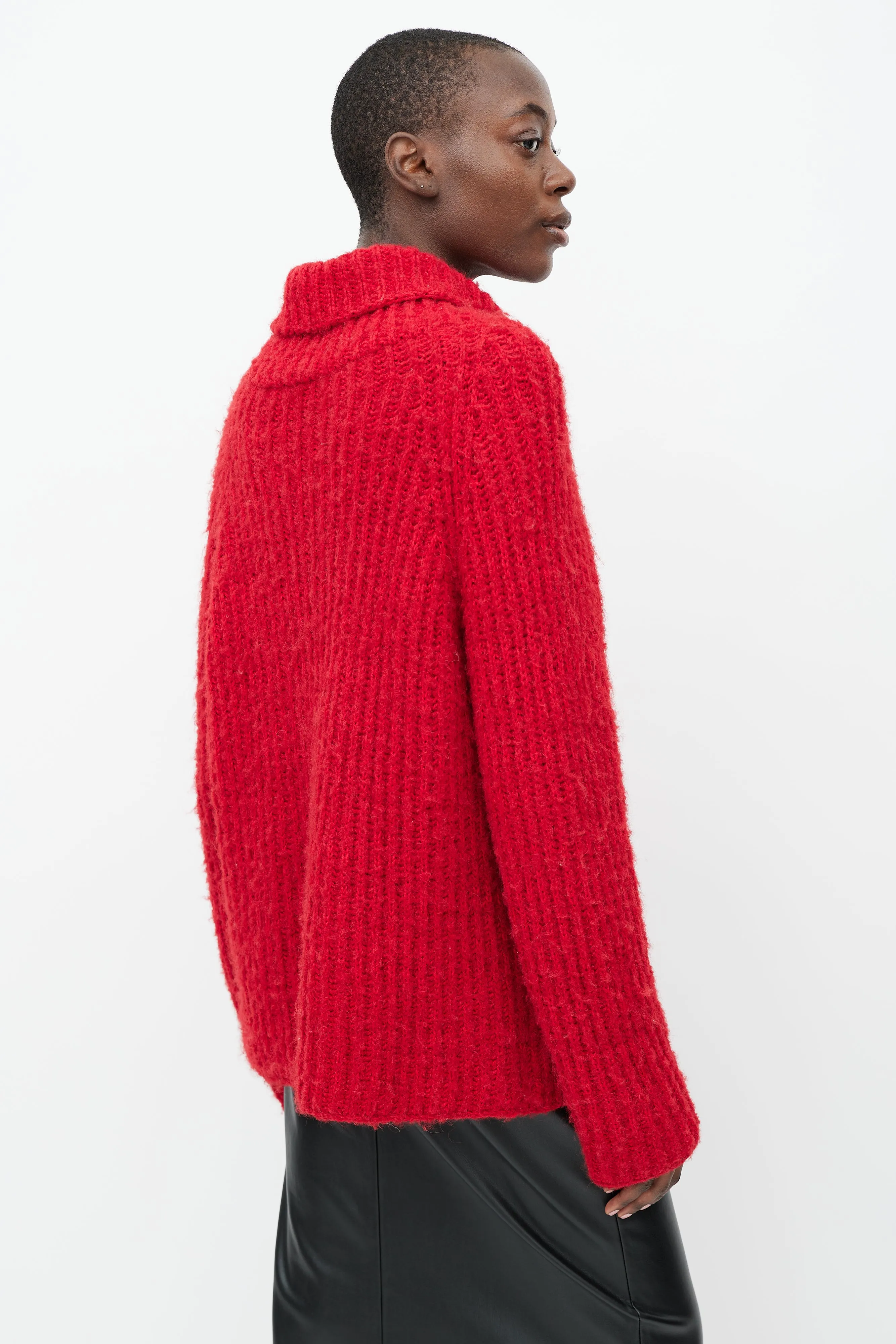 X Augden Red Thick Knit Turtleneck Sweater