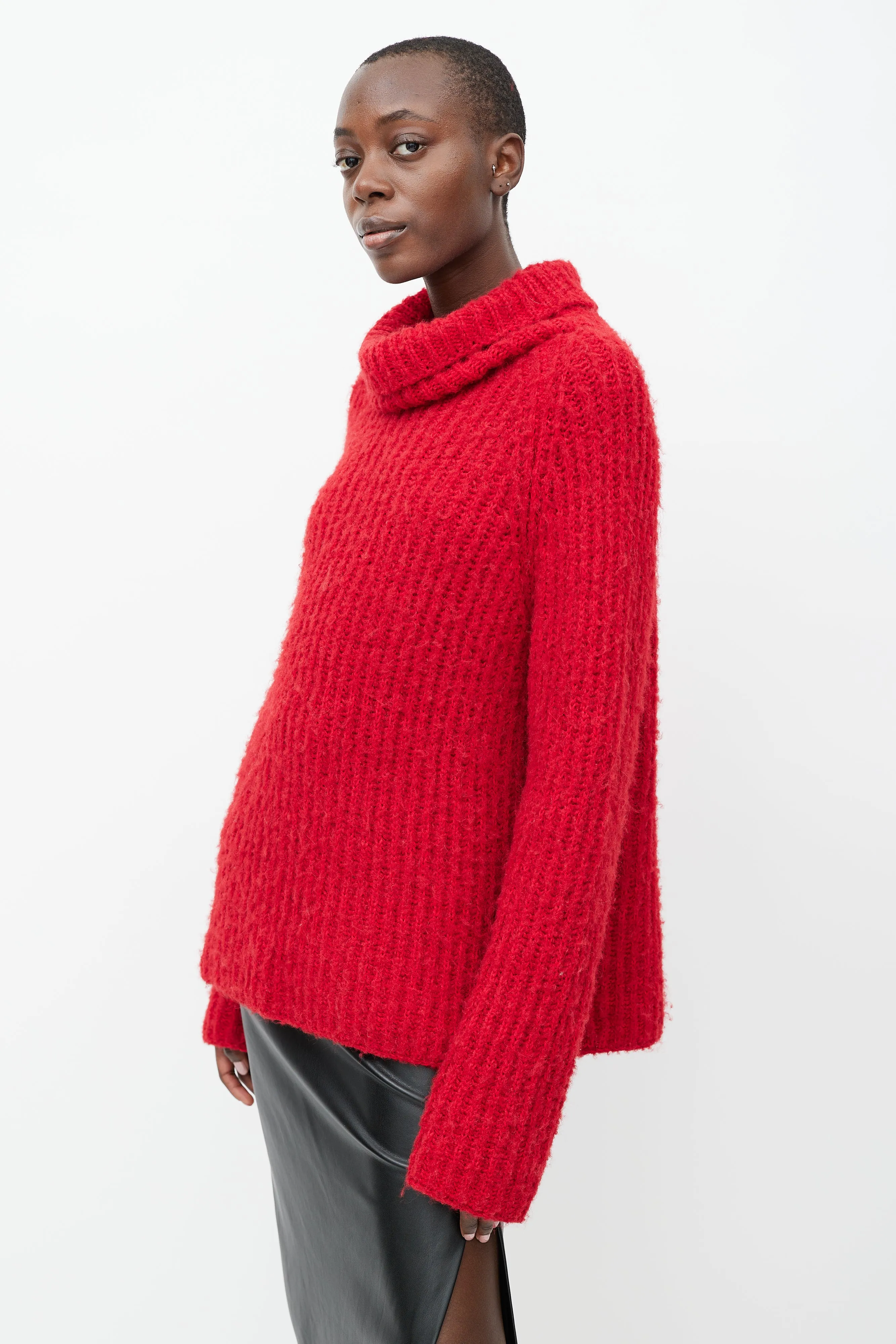 X Augden Red Thick Knit Turtleneck Sweater