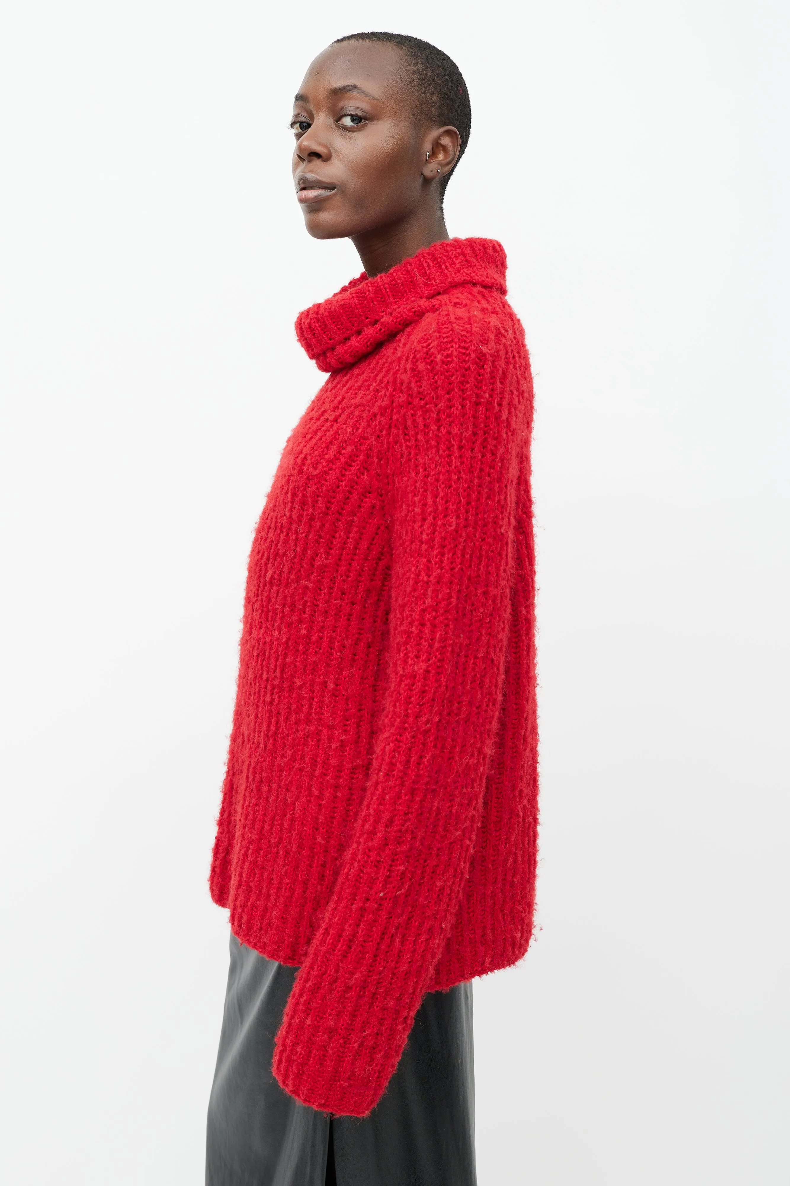 X Augden Red Thick Knit Turtleneck Sweater